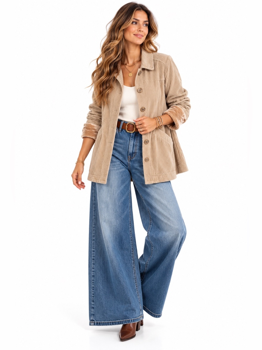 J.Jill Corduroy Velvet Trim Swing Jacket S Beige Pleated Back